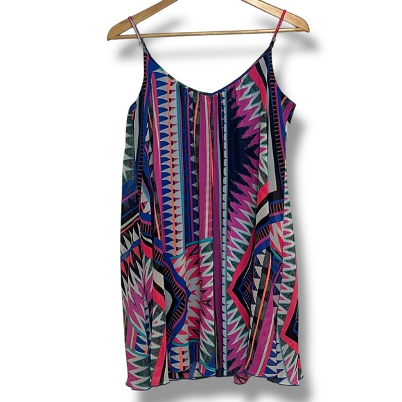 Express Trapeze Swing Dress Sz M Geometric‎ Aztec Print Colorful Vacation Resort - Picture 3 of 8